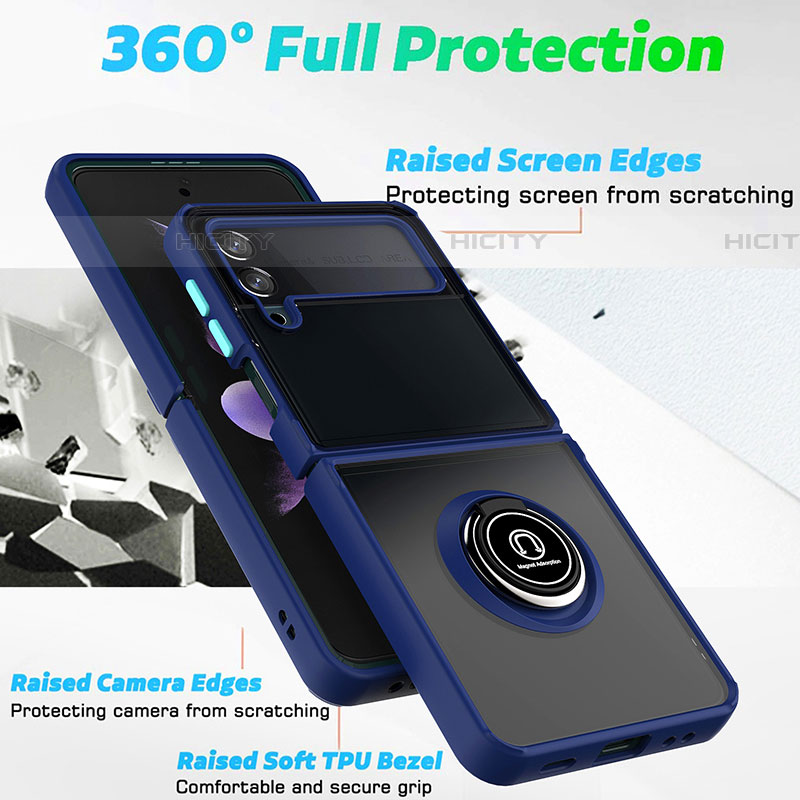 Custodia Silicone e Plastica Opaca Cover con Magnetico Anello Supporto QW3 per Samsung Galaxy Z Flip4 5G