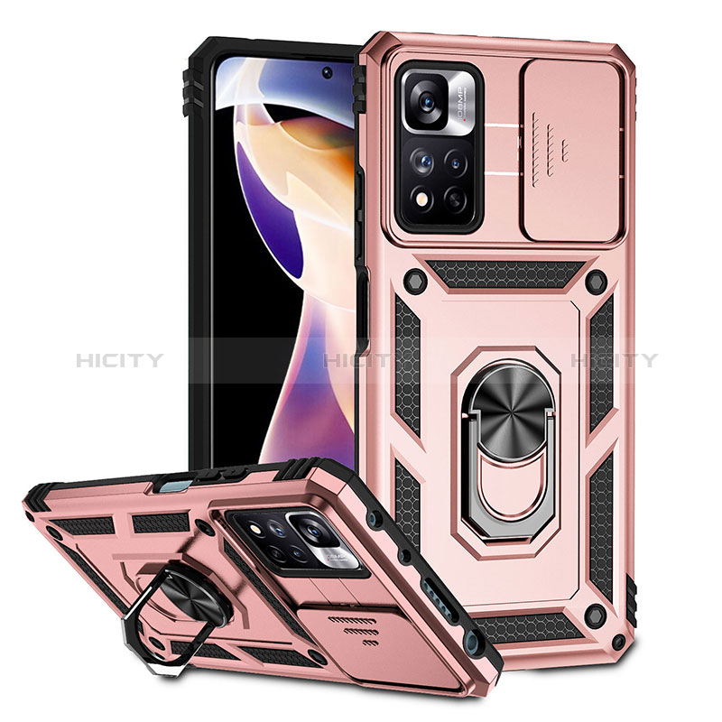 Custodia Silicone e Plastica Opaca Cover con Magnetico Anello Supporto QW3 per Xiaomi Mi 11i 5G (2022) Oro Rosa