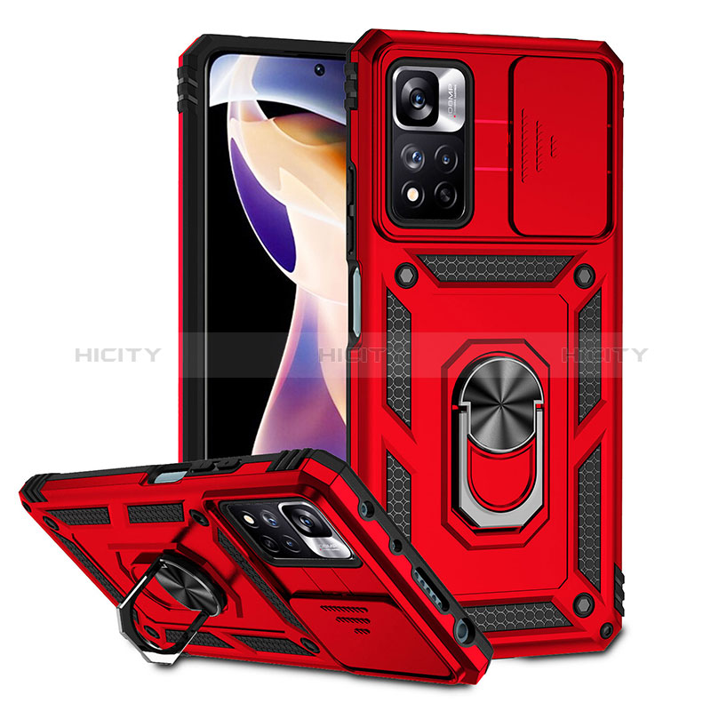 Custodia Silicone e Plastica Opaca Cover con Magnetico Anello Supporto QW3 per Xiaomi Mi 11i 5G (2022) Rosso