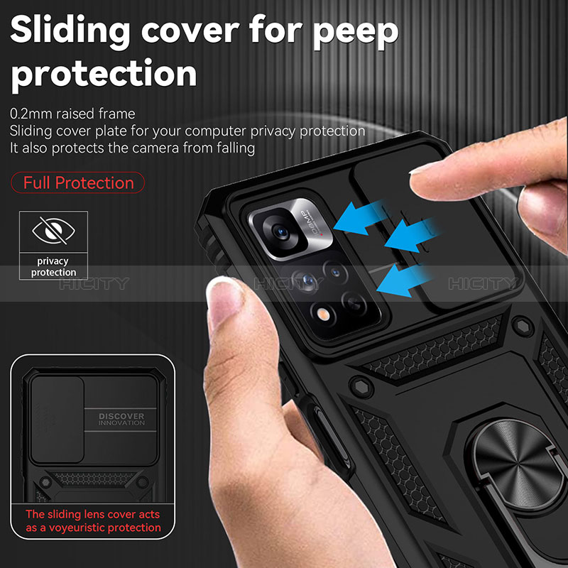 Custodia Silicone e Plastica Opaca Cover con Magnetico Anello Supporto QW3 per Xiaomi Poco X4 NFC