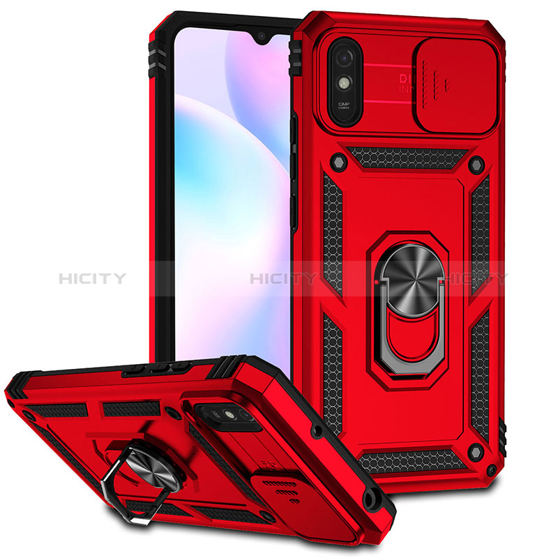 Custodia Silicone e Plastica Opaca Cover con Magnetico Anello Supporto QW3 per Xiaomi Redmi 9A Rosso