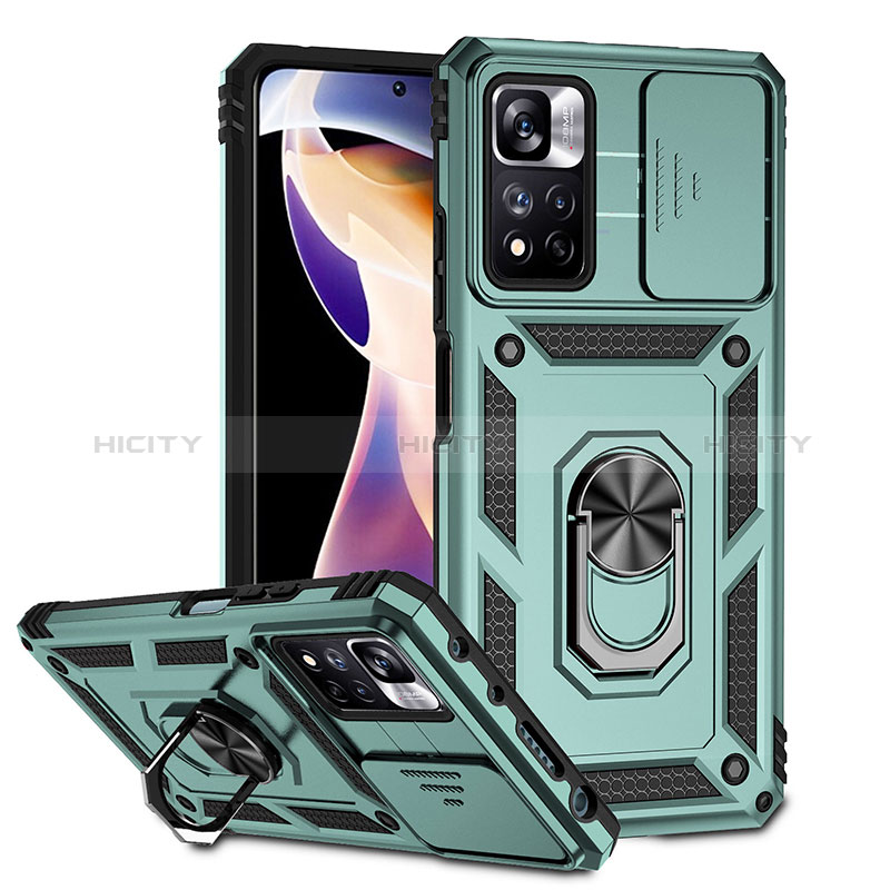 Custodia Silicone e Plastica Opaca Cover con Magnetico Anello Supporto QW3 per Xiaomi Redmi Note 11 Pro+ Plus 5G Verde