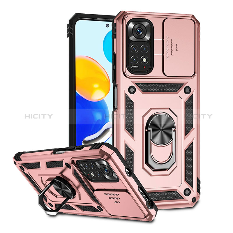 Custodia Silicone e Plastica Opaca Cover con Magnetico Anello Supporto QW3 per Xiaomi Redmi Note 11S 4G Oro Rosa