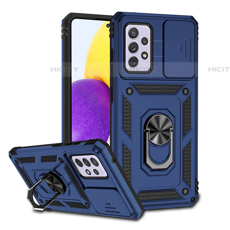 Custodia Silicone e Plastica Opaca Cover con Magnetico Anello Supporto QW6 per Samsung Galaxy A52 4G Blu