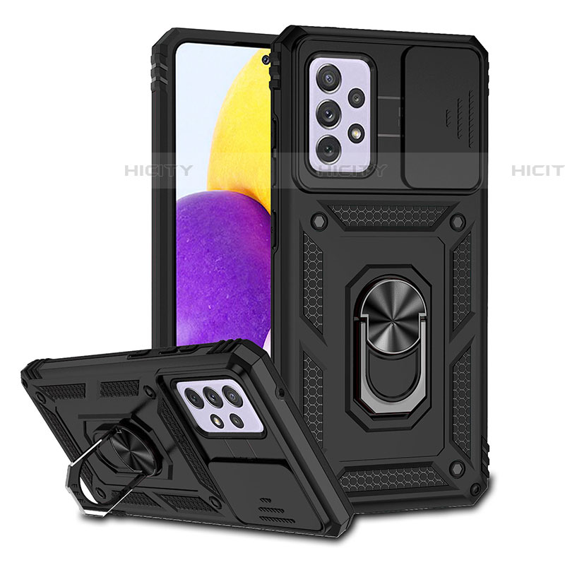 Custodia Silicone e Plastica Opaca Cover con Magnetico Anello Supporto QW6 per Samsung Galaxy A52 5G Nero