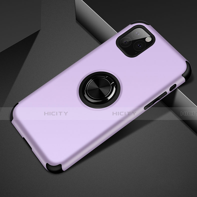 Custodia Silicone e Plastica Opaca Cover con Magnetico Anello Supporto R01 per Apple iPhone 11 Pro Max Viola