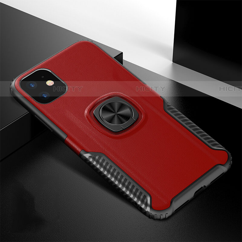 Custodia Silicone e Plastica Opaca Cover con Magnetico Anello Supporto R01 per Apple iPhone 11 Rosso