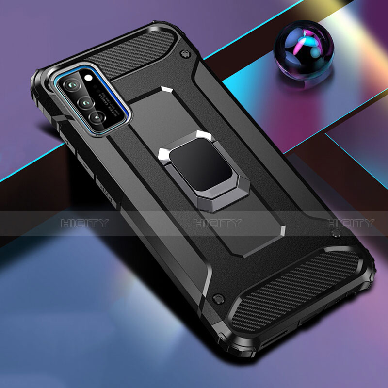 Custodia Silicone e Plastica Opaca Cover con Magnetico Anello Supporto R01 per Huawei Honor V30 5G Nero