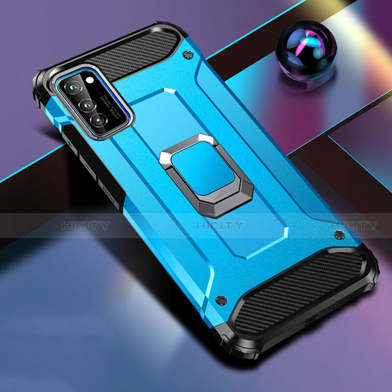 Custodia Silicone e Plastica Opaca Cover con Magnetico Anello Supporto R01 per Huawei Honor View 30 5G Cielo Blu