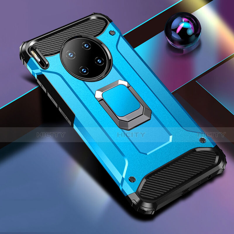 Custodia Silicone e Plastica Opaca Cover con Magnetico Anello Supporto R01 per Huawei Mate 30 Pro 5G Blu