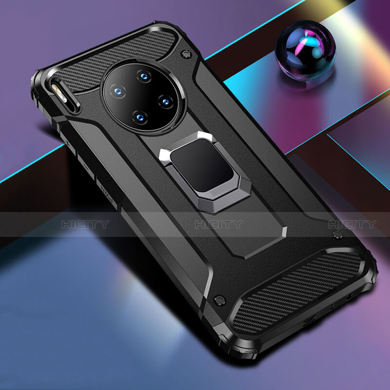 Custodia Silicone e Plastica Opaca Cover con Magnetico Anello Supporto R01 per Huawei Mate 30 Pro 5G Nero