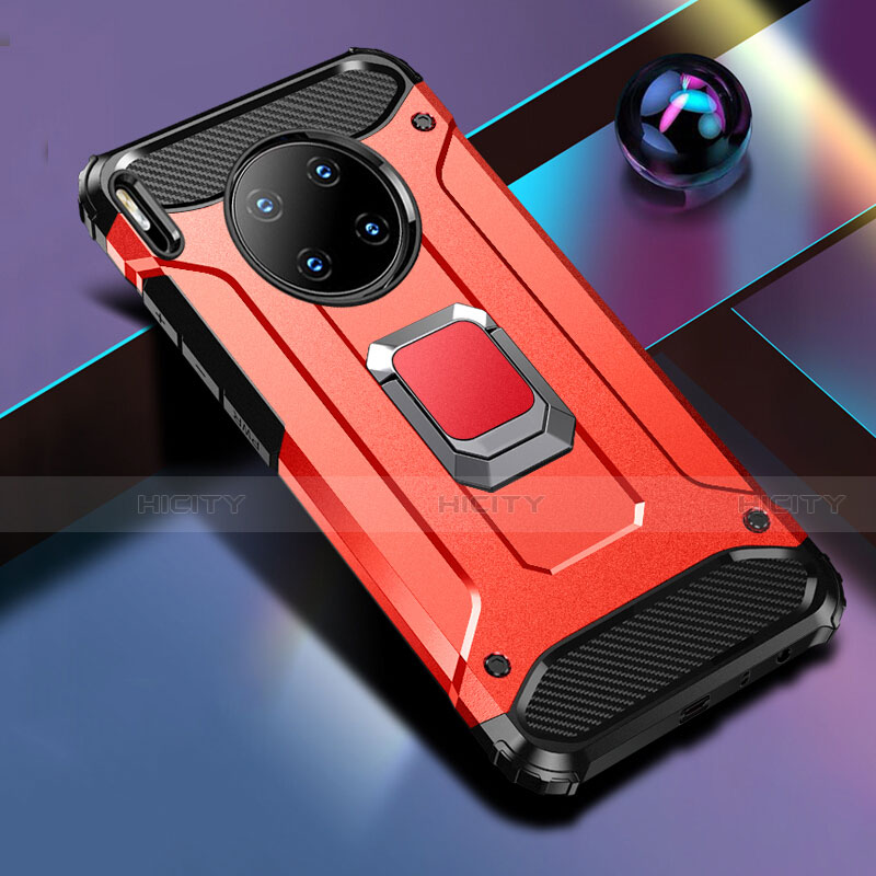 Custodia Silicone e Plastica Opaca Cover con Magnetico Anello Supporto R01 per Huawei Mate 30E Pro 5G Rosso