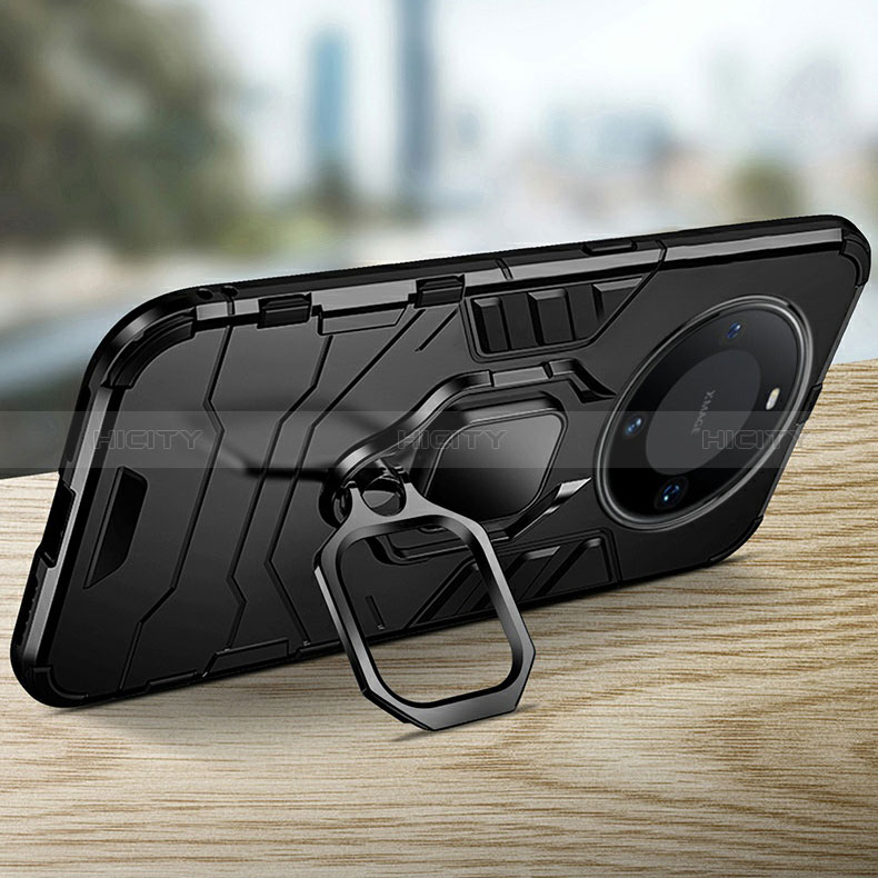 Custodia Silicone e Plastica Opaca Cover con Magnetico Anello Supporto R01 per Huawei Mate 60 Pro