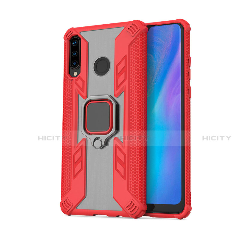 Custodia Silicone e Plastica Opaca Cover con Magnetico Anello Supporto R01 per Huawei Nova 4e Rosso