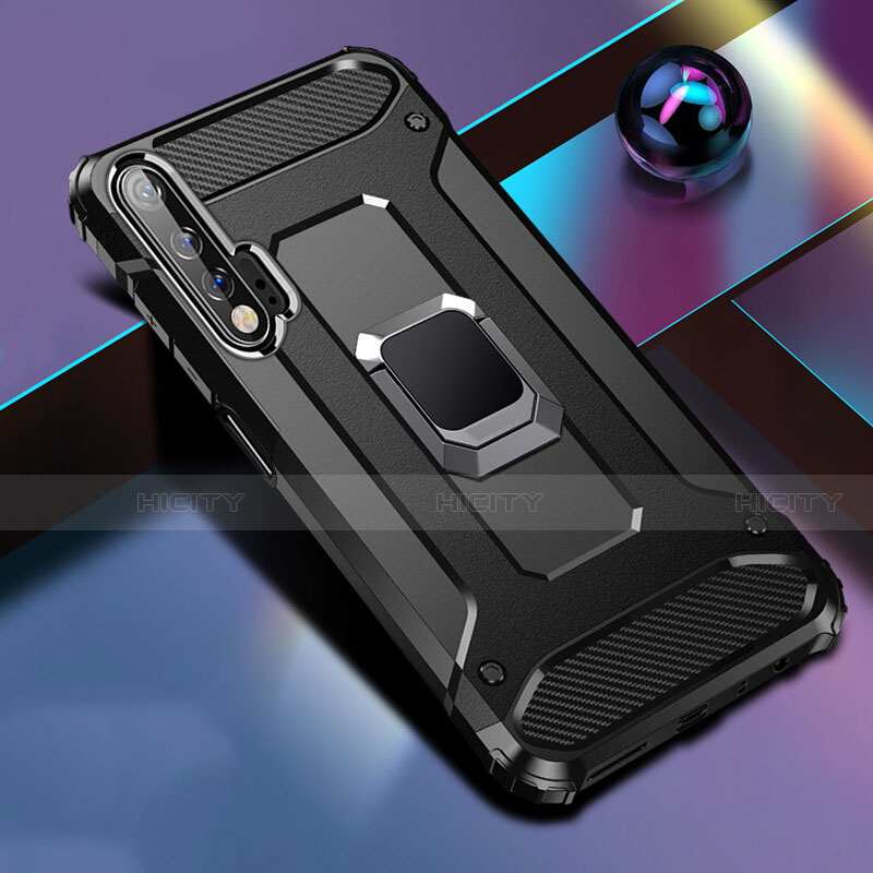 Custodia Silicone e Plastica Opaca Cover con Magnetico Anello Supporto R01 per Huawei Nova 6 5G Nero