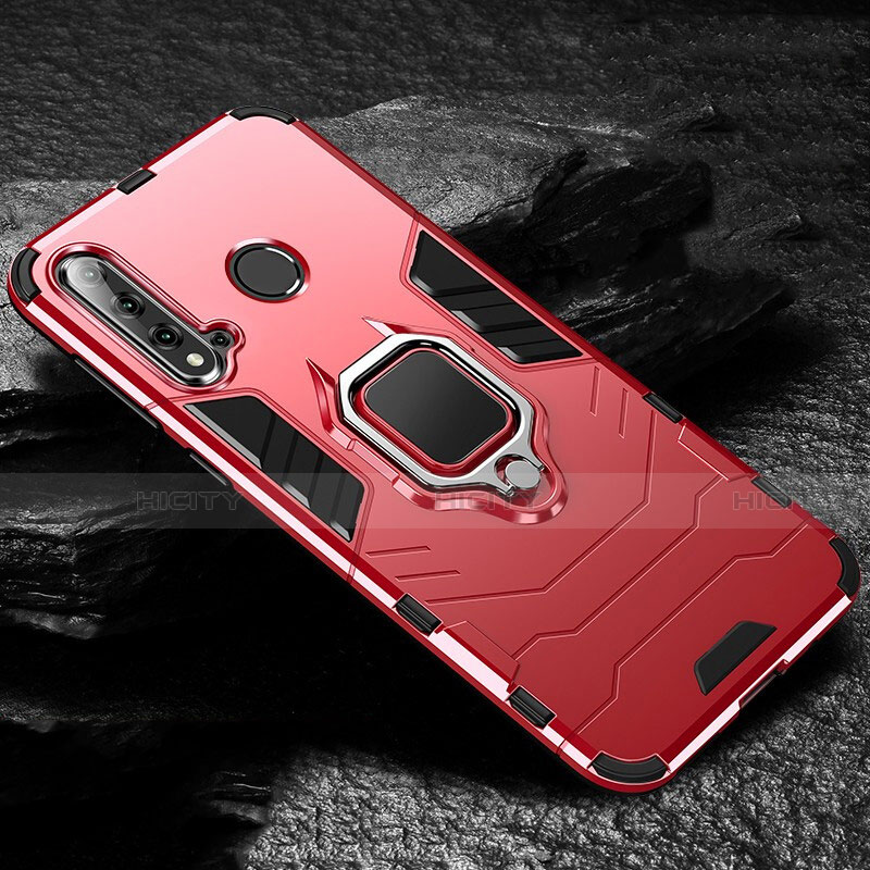 Custodia Silicone e Plastica Opaca Cover con Magnetico Anello Supporto R01 per Huawei P20 Lite (2019) Rosso