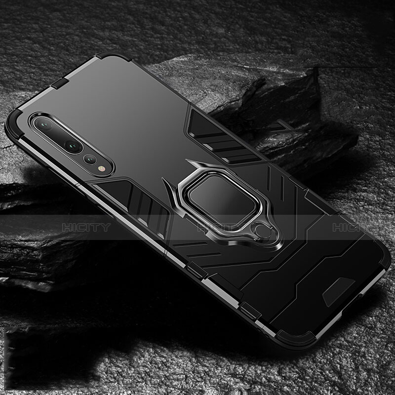 Custodia Silicone e Plastica Opaca Cover con Magnetico Anello Supporto R01 per Huawei P20 Pro Nero