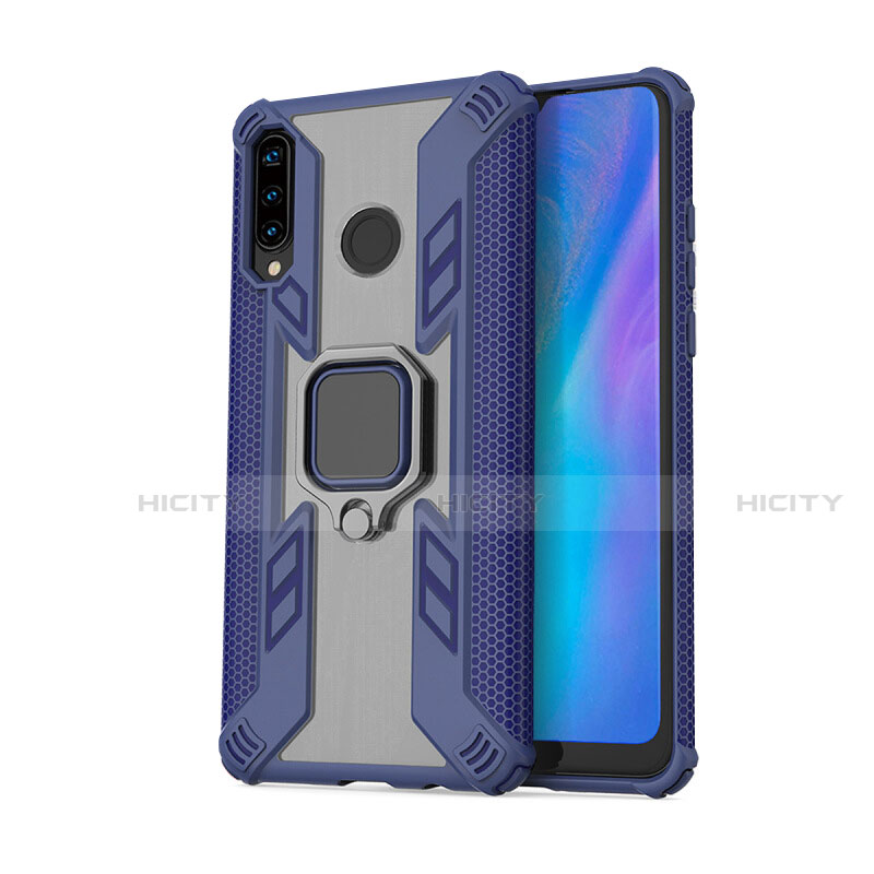 Custodia Silicone e Plastica Opaca Cover con Magnetico Anello Supporto R01 per Huawei P30 Lite XL Blu