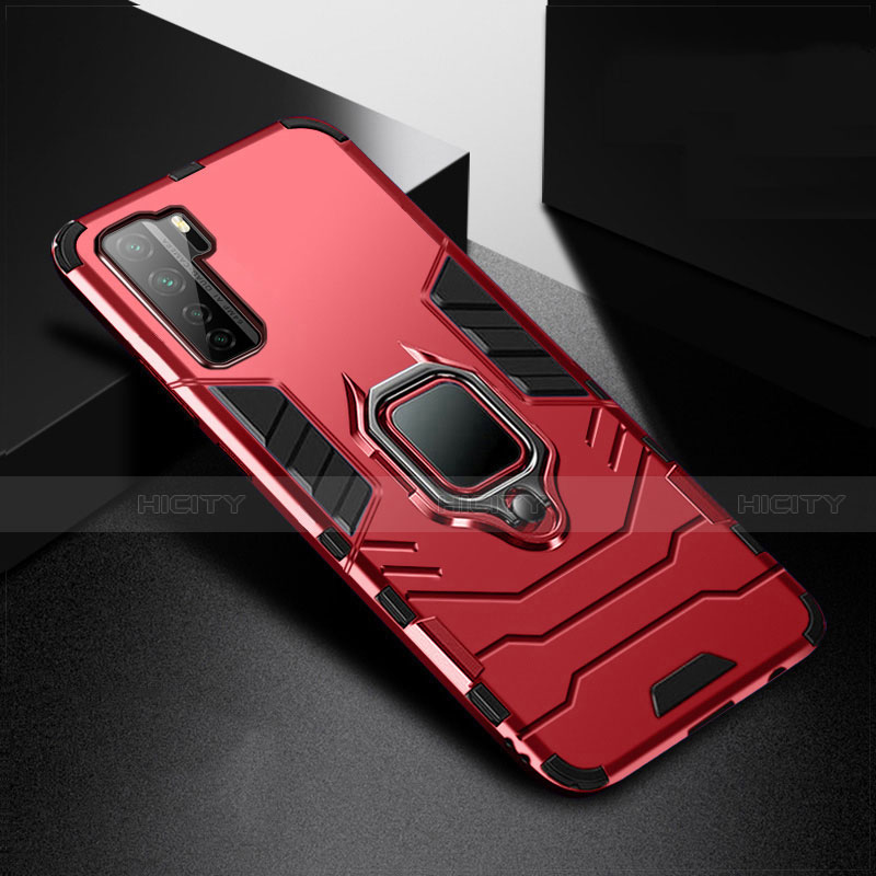 Custodia Silicone e Plastica Opaca Cover con Magnetico Anello Supporto R01 per Huawei P40 Lite 5G