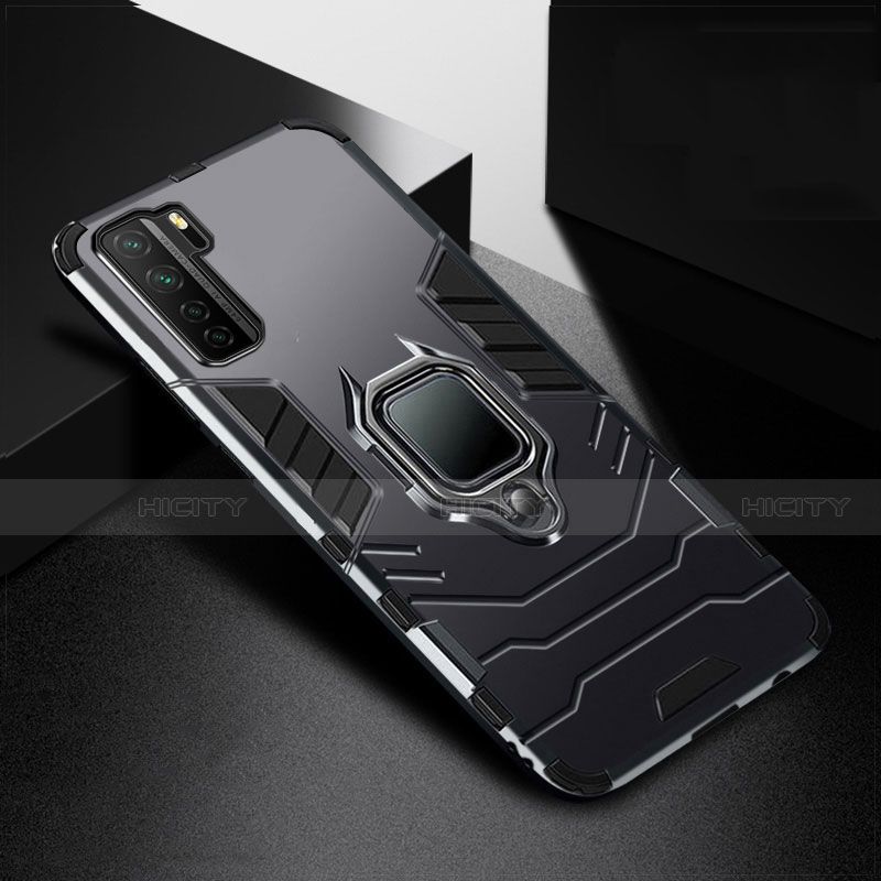 Custodia Silicone e Plastica Opaca Cover con Magnetico Anello Supporto R01 per Huawei P40 Lite 5G Nero