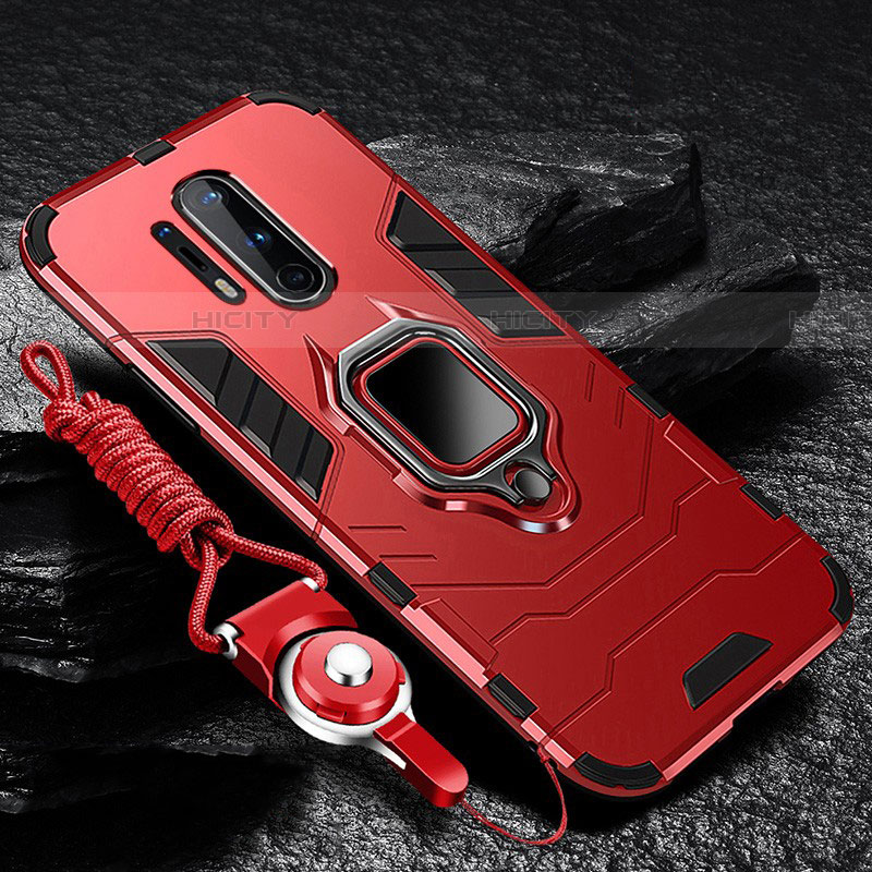 Custodia Silicone e Plastica Opaca Cover con Magnetico Anello Supporto R01 per OnePlus 8 Pro Rosso