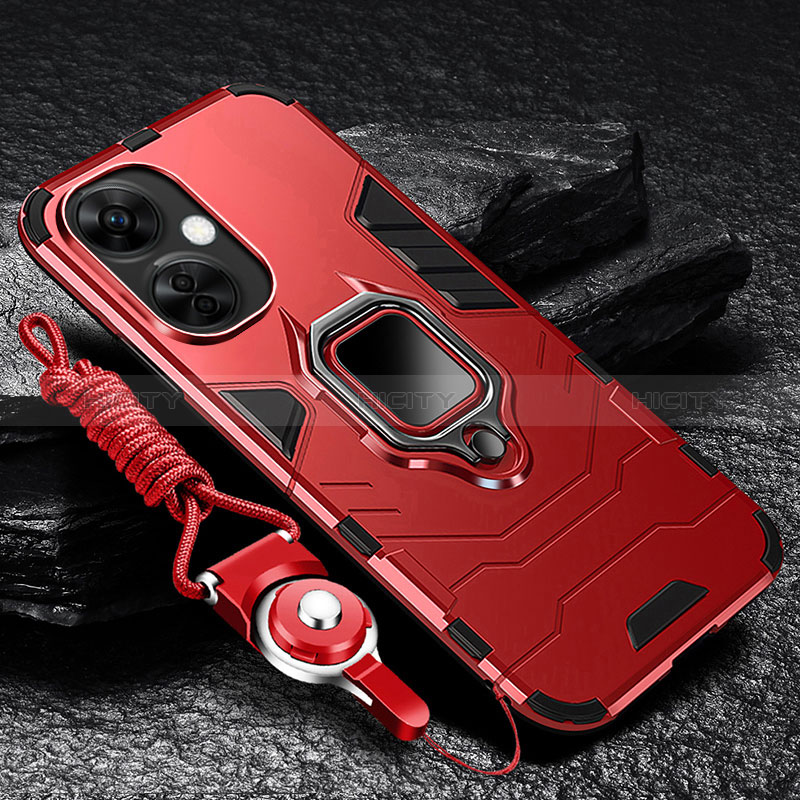 Custodia Silicone e Plastica Opaca Cover con Magnetico Anello Supporto R01 per OnePlus Nord N30 5G Rosso