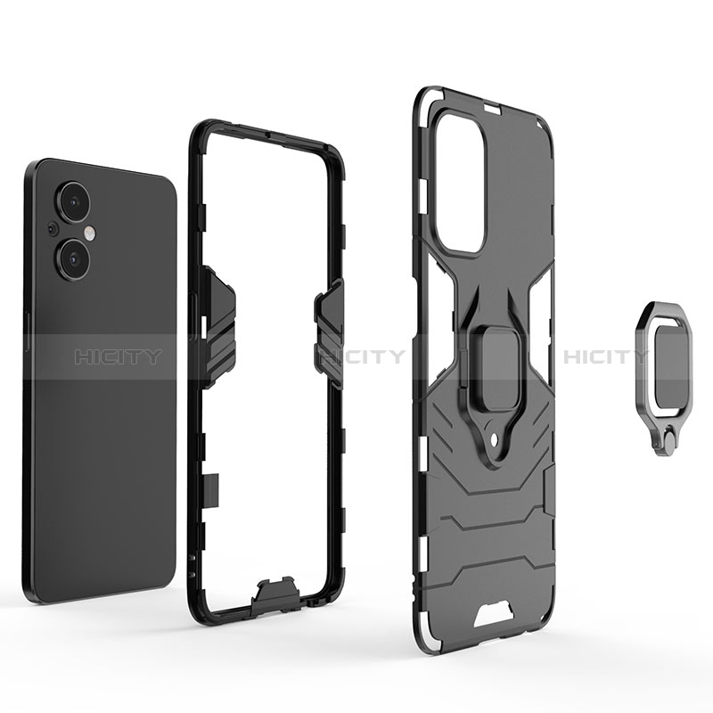 Custodia Silicone e Plastica Opaca Cover con Magnetico Anello Supporto R01 per Oppo A96 5G