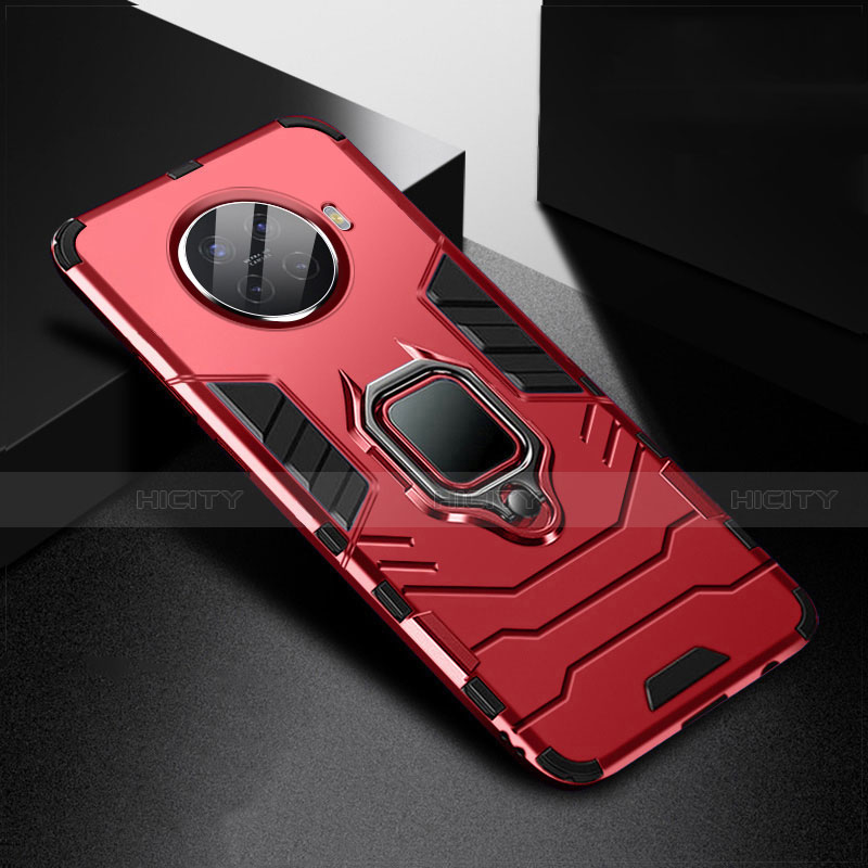 Custodia Silicone e Plastica Opaca Cover con Magnetico Anello Supporto R01 per Oppo Ace2 Rosso