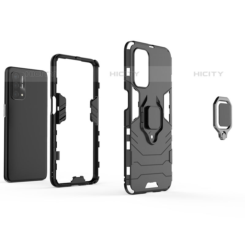 Custodia Silicone e Plastica Opaca Cover con Magnetico Anello Supporto R01 per Oppo F19 Pro+ Plus 5G