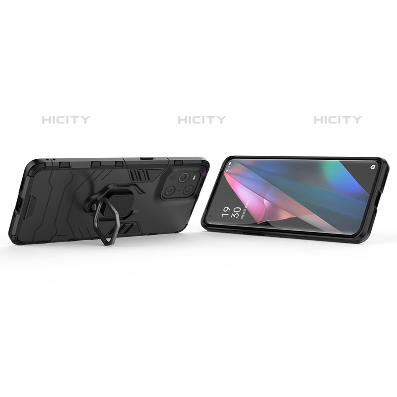 Custodia Silicone e Plastica Opaca Cover con Magnetico Anello Supporto R01 per Oppo Find X3 Pro 5G