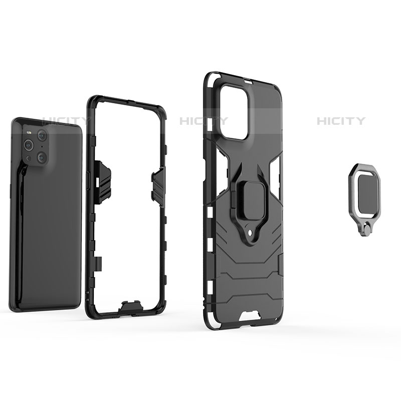 Custodia Silicone e Plastica Opaca Cover con Magnetico Anello Supporto R01 per Oppo Find X3 Pro 5G