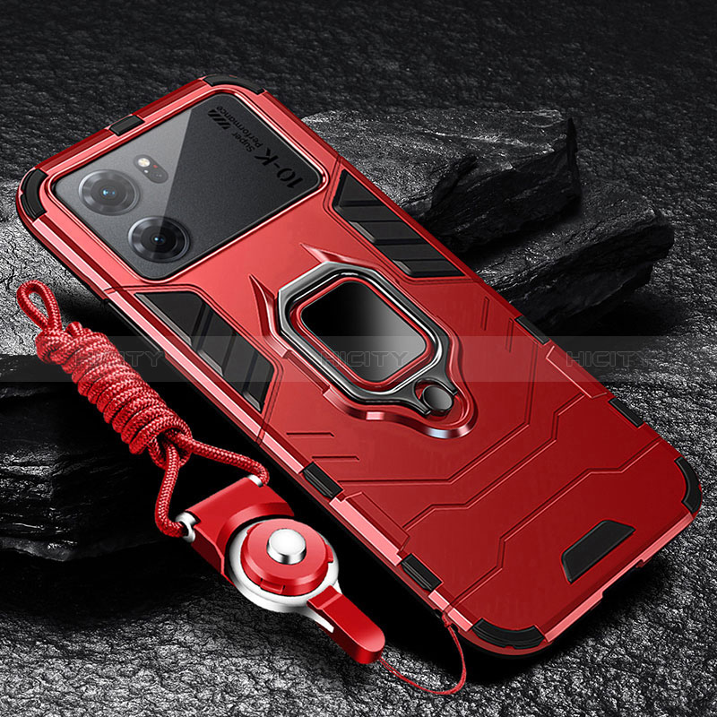 Custodia Silicone e Plastica Opaca Cover con Magnetico Anello Supporto R01 per Oppo K10 5G Rosso