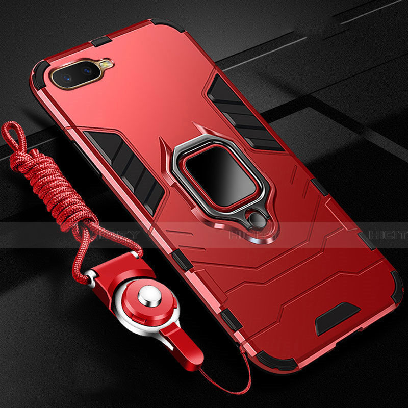 Custodia Silicone e Plastica Opaca Cover con Magnetico Anello Supporto R01 per Oppo R17 Neo Rosso