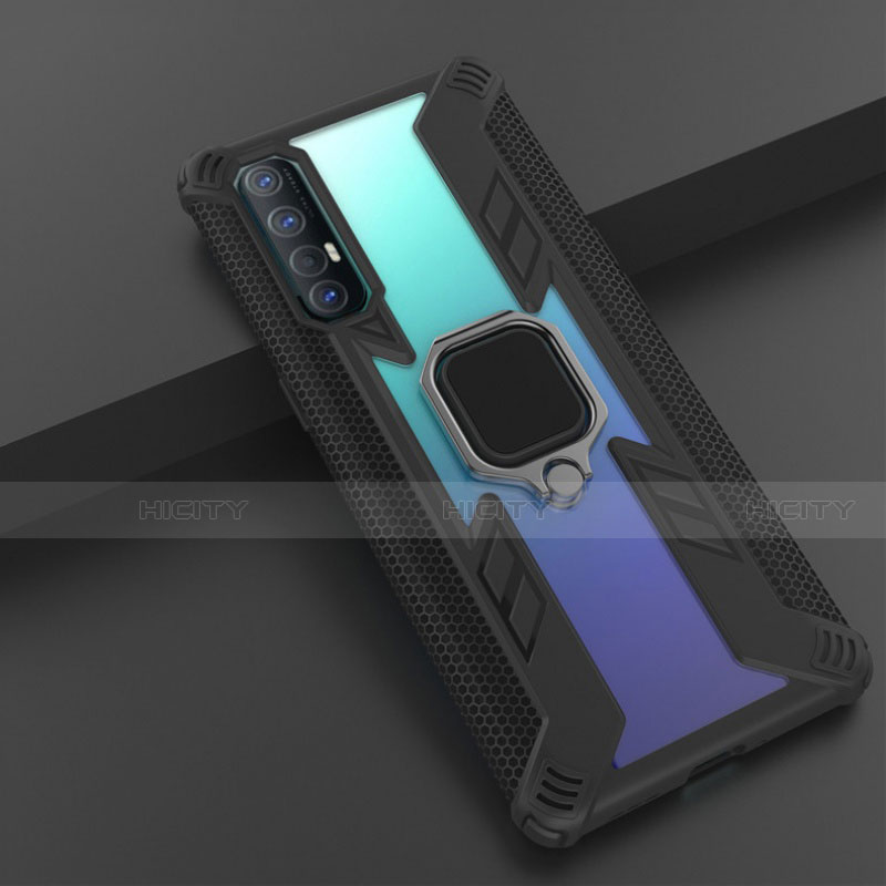 Custodia Silicone e Plastica Opaca Cover con Magnetico Anello Supporto R01 per Oppo Reno3 Pro