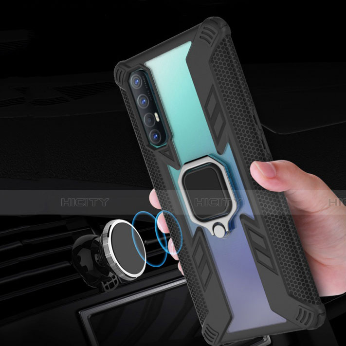 Custodia Silicone e Plastica Opaca Cover con Magnetico Anello Supporto R01 per Oppo Reno3 Pro