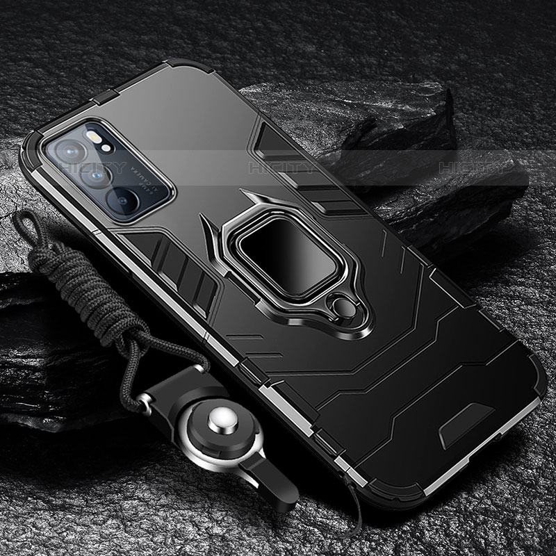 Custodia Silicone e Plastica Opaca Cover con Magnetico Anello Supporto R01 per Oppo Reno6 Pro 5G India Nero