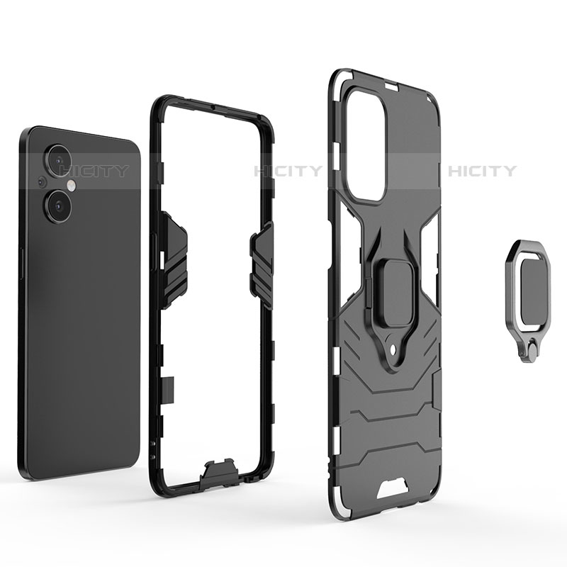 Custodia Silicone e Plastica Opaca Cover con Magnetico Anello Supporto R01 per Oppo Reno8 Lite 5G