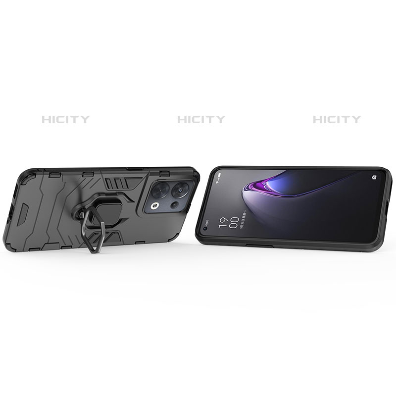 Custodia Silicone e Plastica Opaca Cover con Magnetico Anello Supporto R01 per Oppo Reno8 Pro 5G