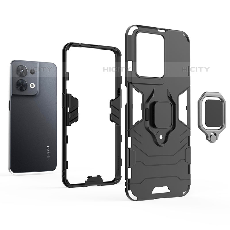 Custodia Silicone e Plastica Opaca Cover con Magnetico Anello Supporto R01 per Oppo Reno8 Pro 5G