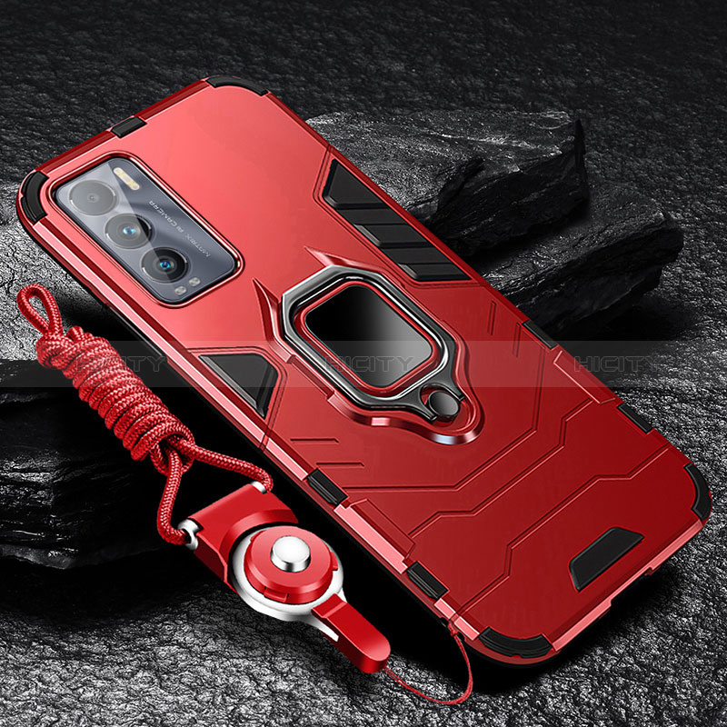 Custodia Silicone e Plastica Opaca Cover con Magnetico Anello Supporto R01 per Realme GT Master Explorer 5G Rosso