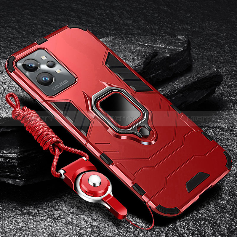 Custodia Silicone e Plastica Opaca Cover con Magnetico Anello Supporto R01 per Realme GT2 Pro 5G Rosso