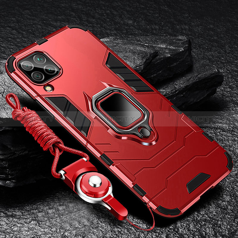 Custodia Silicone e Plastica Opaca Cover con Magnetico Anello Supporto R01 per Samsung Galaxy A12 Rosso