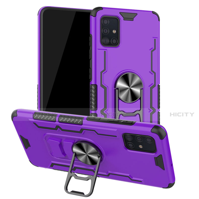 Custodia Silicone e Plastica Opaca Cover con Magnetico Anello Supporto R01 per Samsung Galaxy A51 5G