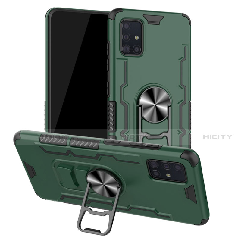 Custodia Silicone e Plastica Opaca Cover con Magnetico Anello Supporto R01 per Samsung Galaxy A51 5G Verde