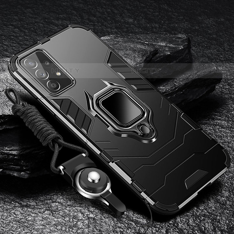 Custodia Silicone e Plastica Opaca Cover con Magnetico Anello Supporto R01 per Samsung Galaxy A72 5G Nero