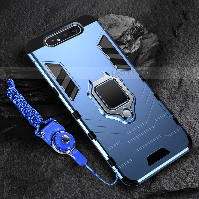 Custodia Silicone e Plastica Opaca Cover con Magnetico Anello Supporto R01 per Samsung Galaxy A90 4G Blu