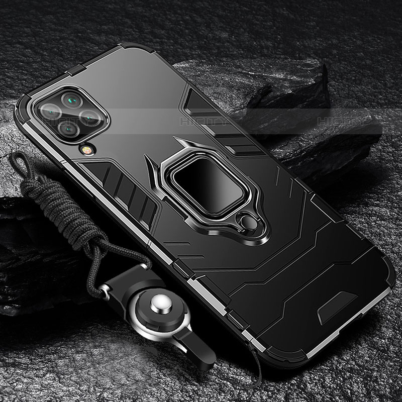 Custodia Silicone e Plastica Opaca Cover con Magnetico Anello Supporto R01 per Samsung Galaxy M22 4G Nero