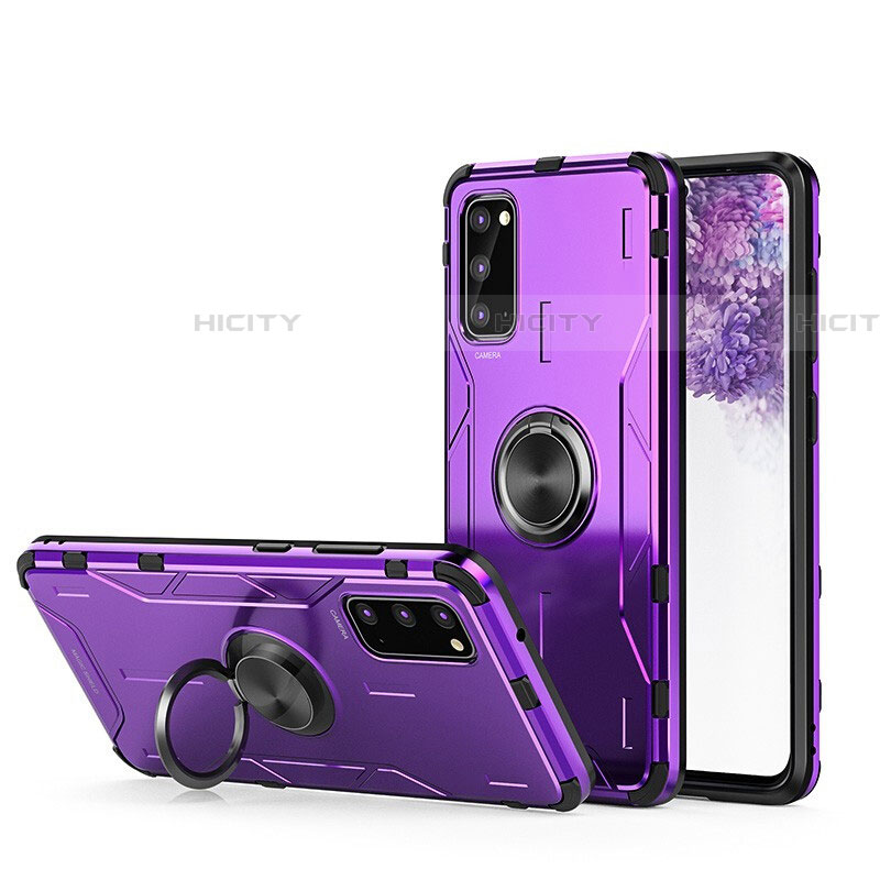 Custodia Silicone e Plastica Opaca Cover con Magnetico Anello Supporto R01 per Samsung Galaxy S20 5G Viola