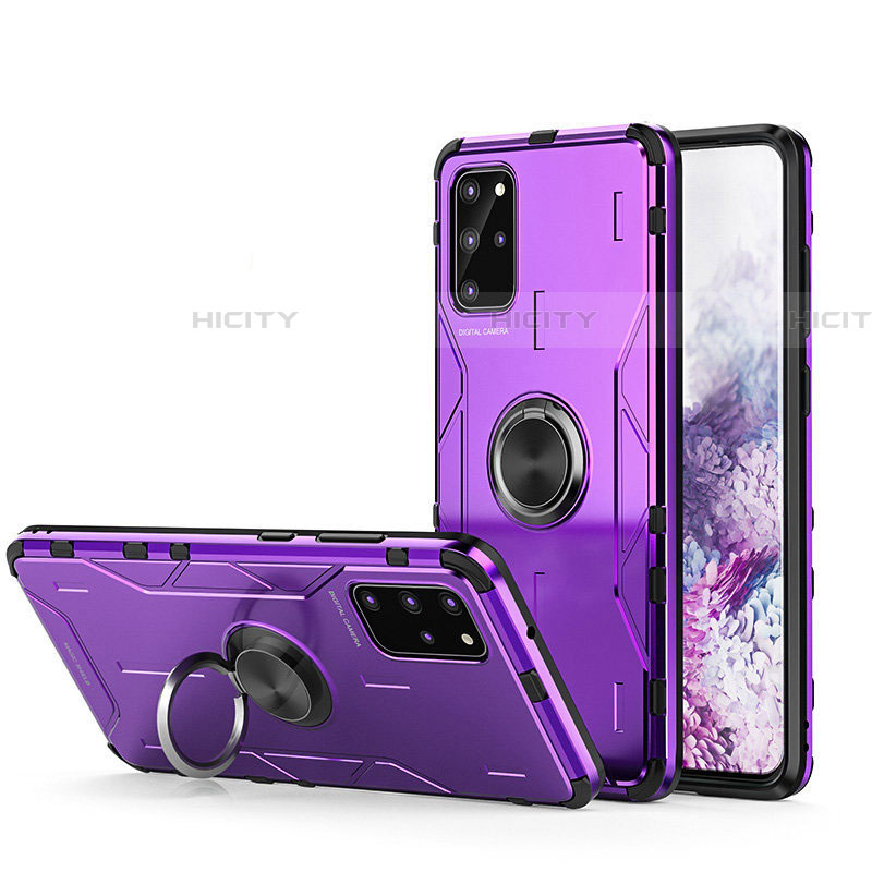 Custodia Silicone e Plastica Opaca Cover con Magnetico Anello Supporto R01 per Samsung Galaxy S20 Plus 5G Viola