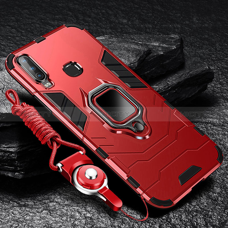 Custodia Silicone e Plastica Opaca Cover con Magnetico Anello Supporto R01 per Vivo Y3s Rosso